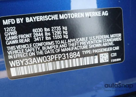 2023 BMW I4 M50 z USA, uszkodzony, nr VIN WBY33AW03PFP31884